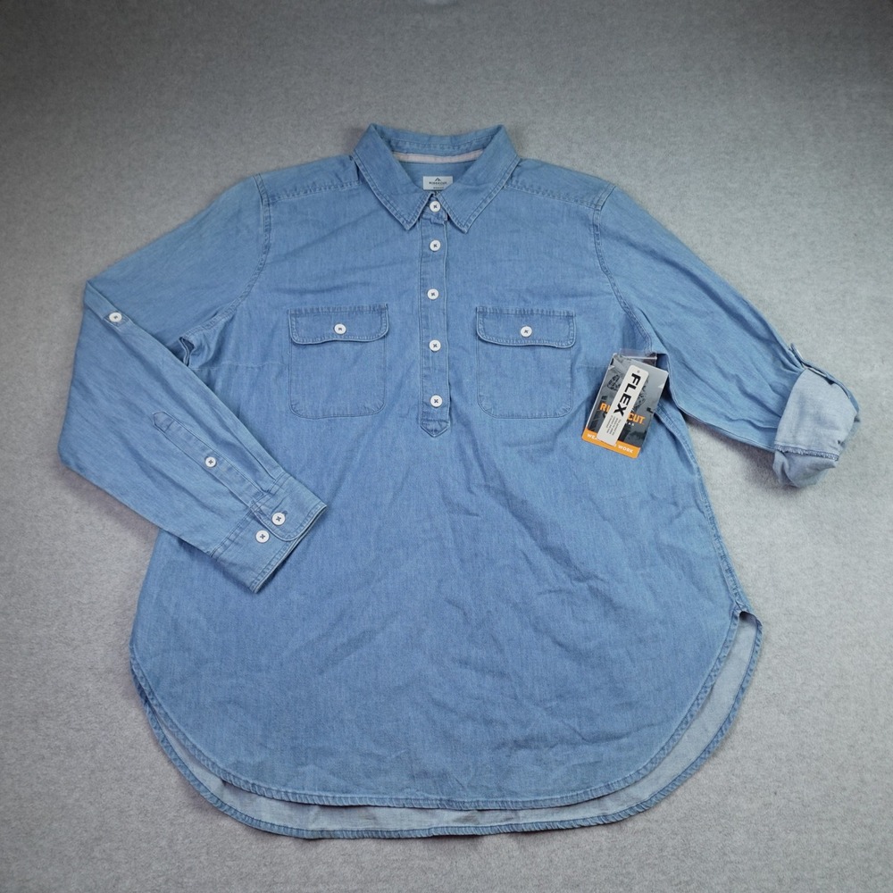 Ridgecut Shirt Women XL Blue Denim Popover Workwear Long Sleeve
